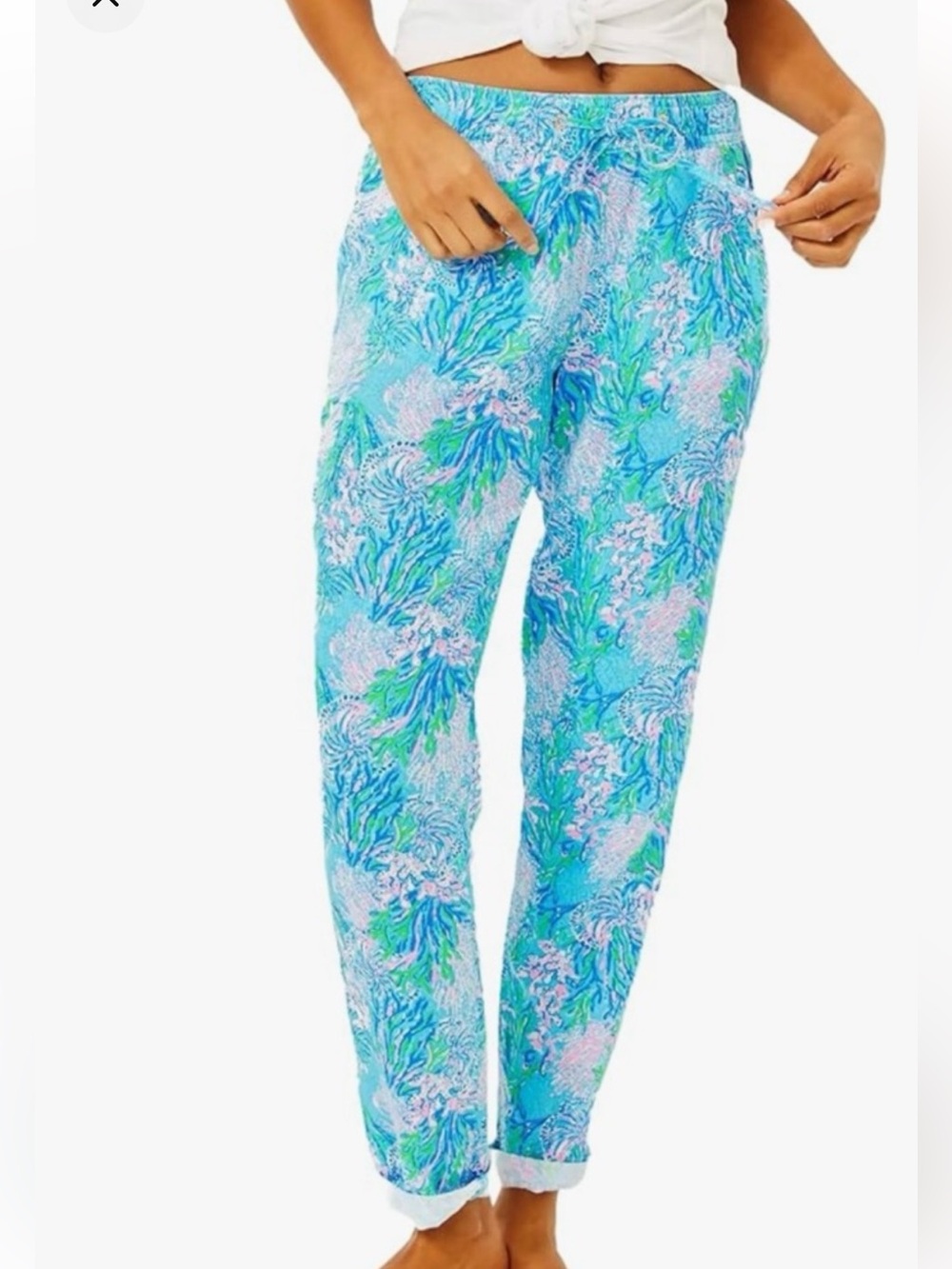 Great Condition!! 100% Linen LILLY PULITZER  “Las Olas Aqua Current” Print Pant.